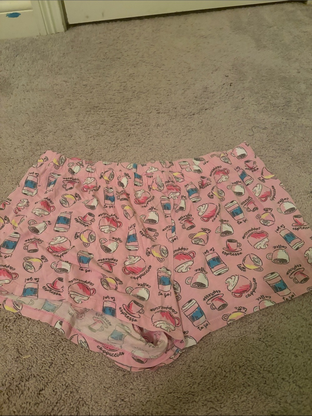 Secret Treasures Pink Coffee Cup Print Athletic Lounge Shorts